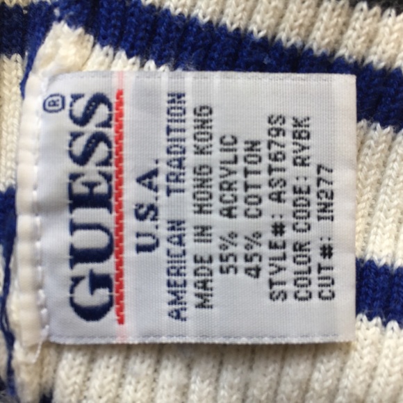 Guess Modern Solid Blue/White Striped Sweater S - Picture 4 of 6